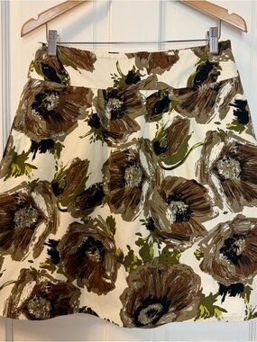 J Crew Watercolor Rose Print Floral 100% Cotton A Line Skirt, Size 6